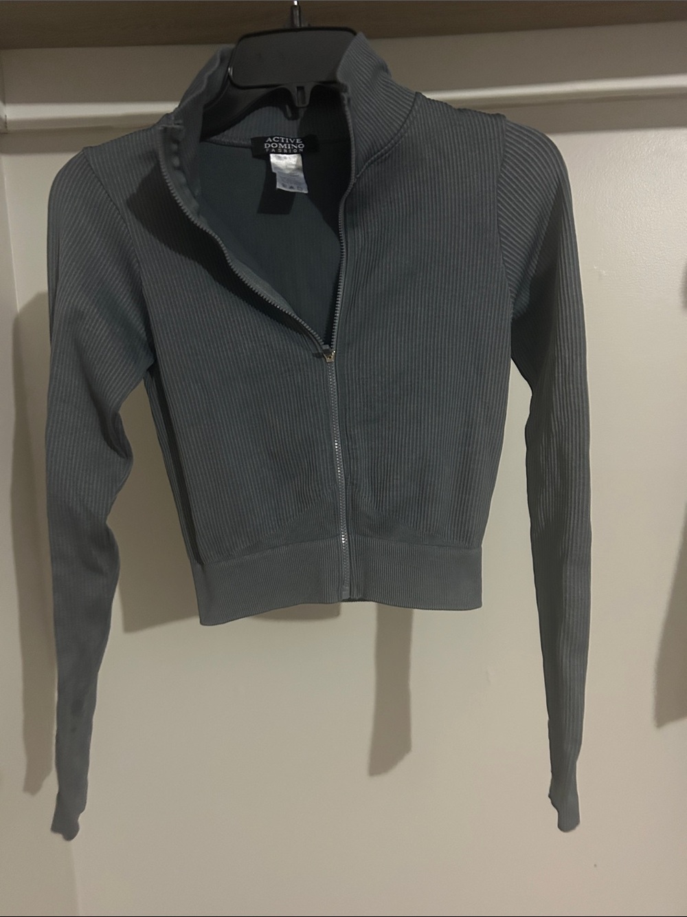 Women's Gray Ribbed Zip-Front Bomber Jacket
